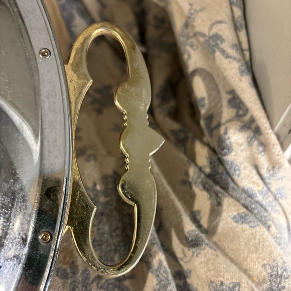 VTG MCM Kromex Chrome Round Serving Platter with Gold-Toned Handles - Picture 8 of 9